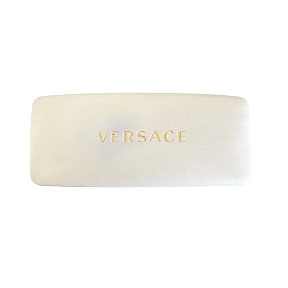 Versace Glasses Case Leather White Cream Gold Embossed Hard Clamshell - Picture 1 of 5